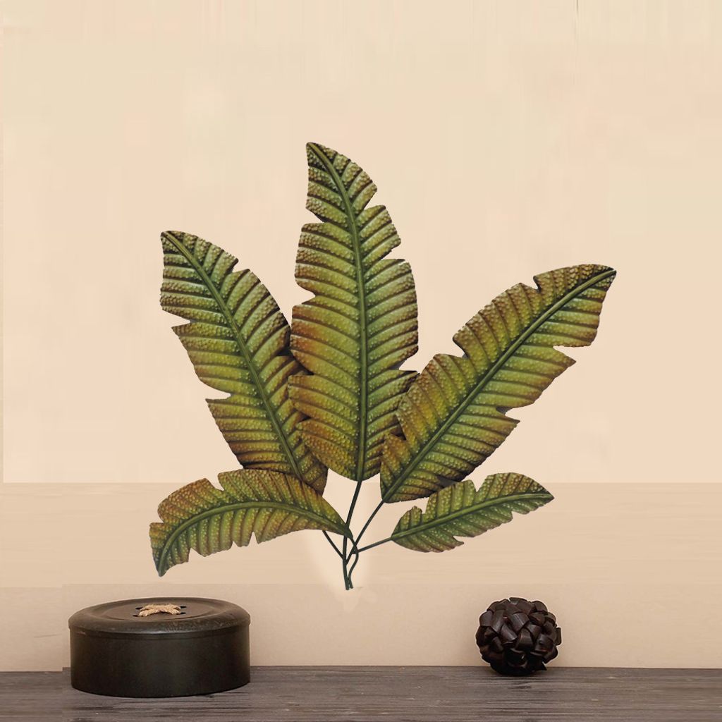 35 Inch Tropical Metal Palm Leaf Wall Mount Accent Decor, Brushed Green, Antique Yellow, Black - View 6