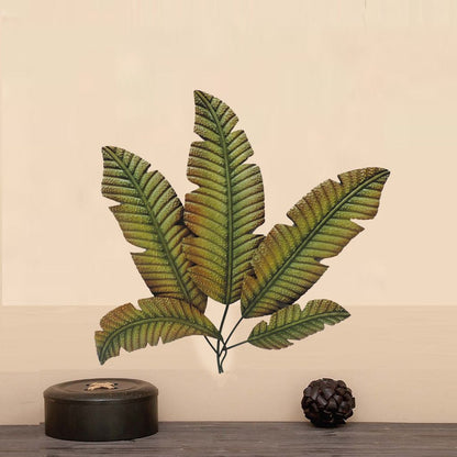 35 Inch Tropical Metal Palm Leaf Wall Mount Accent Decor, Brushed Green, Antique Yellow, Black - View 6