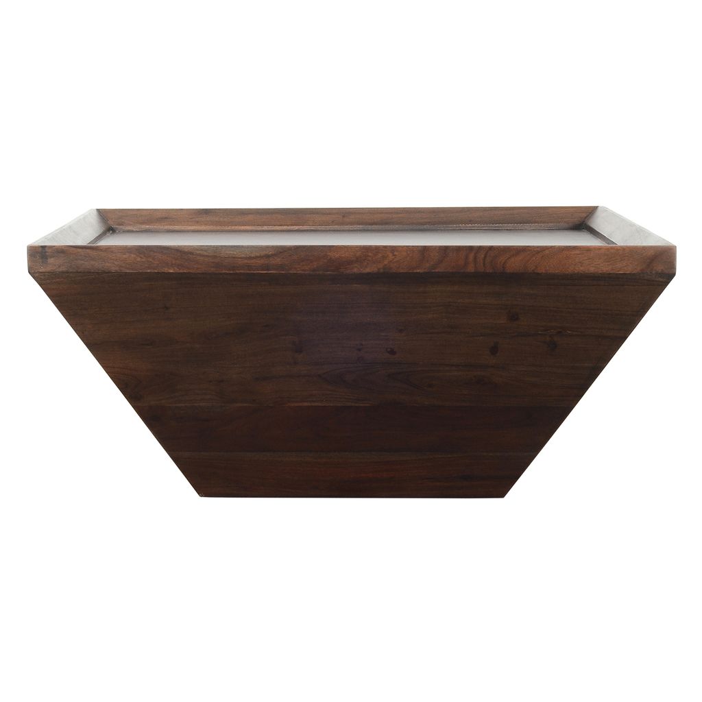 36 Inch Square Shape Acacia Wood Coffee Table with Trapezoid Base, Brown - View 2