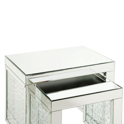 Accent Table with Mirrored Top and Faux Crystal Accent, Small, Silver - View 3