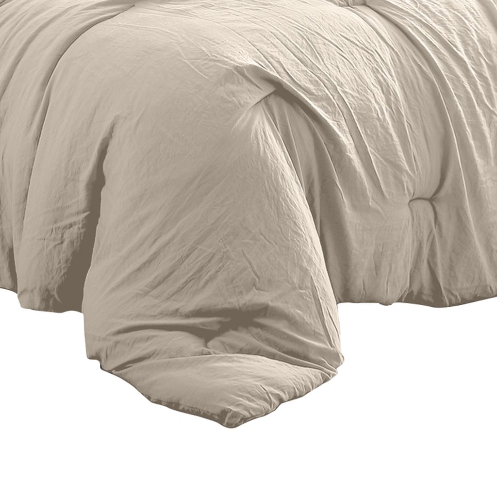 Veria 4 Piece Queen Comforter Set with Deep Stitching The Urban Port, Beige - View 4