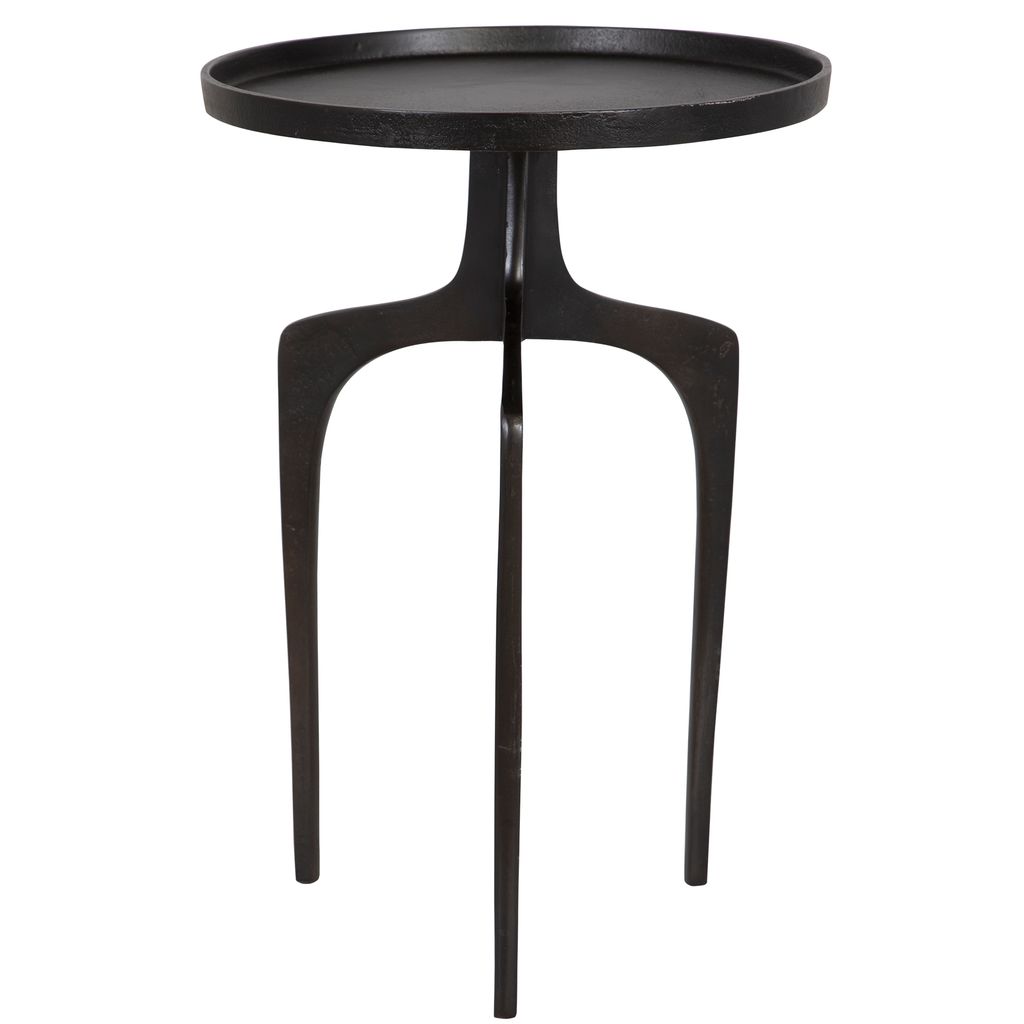 22 Inch Metal Round Accent Table, Three Curved Legs, Antique Brown - View 2