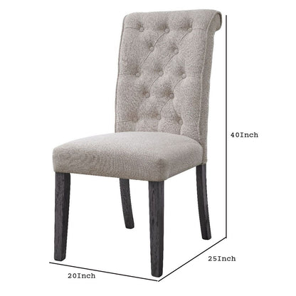 Side Chair with Button Tufted Backrest, Set of 2, Beige - View 6