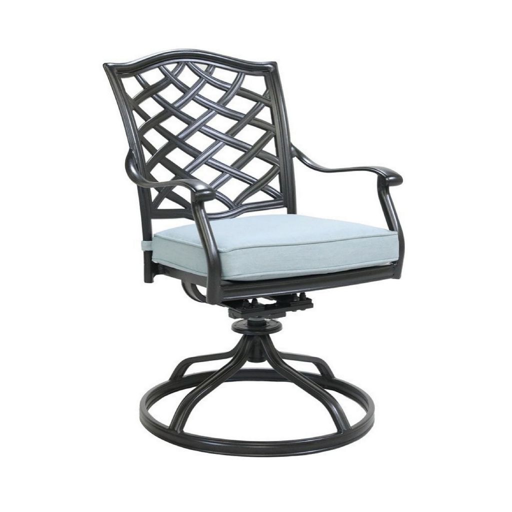 Wynn Outdoor Metal Dining Swivel Chair, Set of 2, Light Blue - View 7