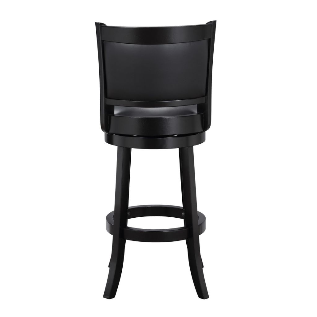 29 Inch Pio Solid Wood  Swivel Barstool, Vegan Faux Leather, Curved Backrest, Black - View 4
