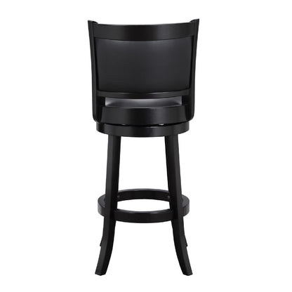 29 Inch Pio Solid Wood  Swivel Barstool, Vegan Faux Leather, Curved Backrest, Black - View 4