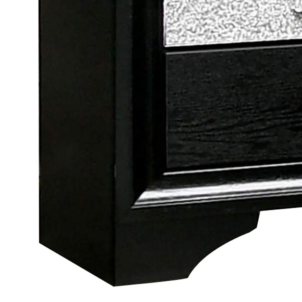 Nightstand with Silver Trim Accent and 1 Jewelry Drawer, Black - View 5