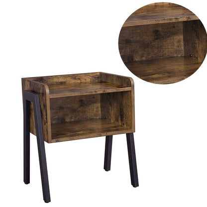 Wooden Stackable End Table with Inverted Iron Legs and Storage Compartment, Brown and Black - View 2