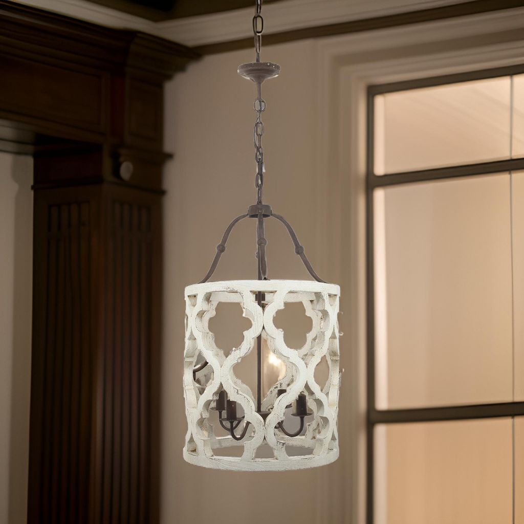 Joliette 4 Light Wood Chandelier, White - View 7