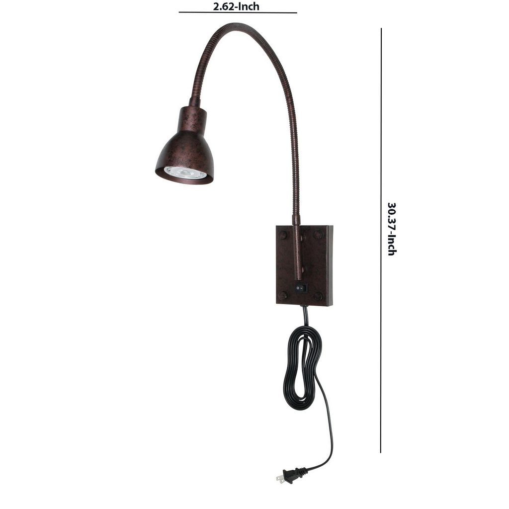 Metal Round Wall Reading Lamp with Plug In Switch, Bronze - View 6