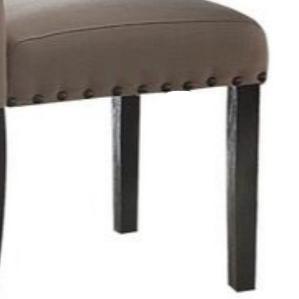 Nailhead Trim Fabric Upholstered Wooden Side Chair, Set of 2, Beige and Brown - View 5