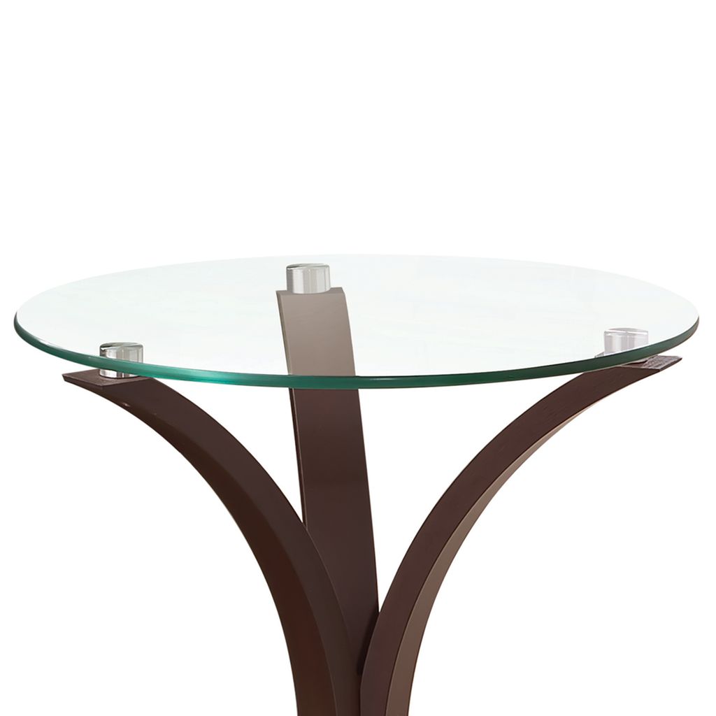 Contemporary Wood Accent Table, Tempered Glass Top, Brown, Clear - View 3