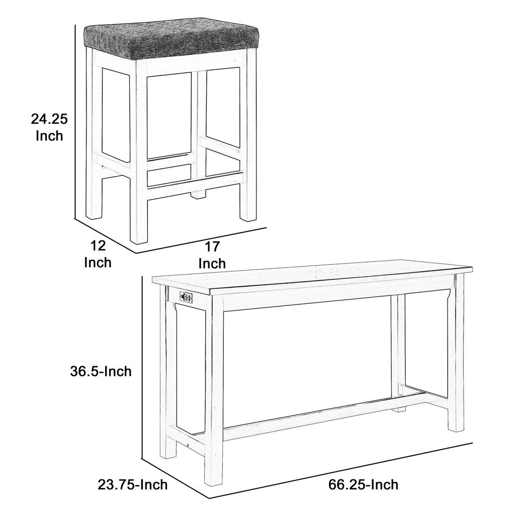 4 Pc 1 Drawer Counter Height Table with Backless Stools, White and Gray - View 5