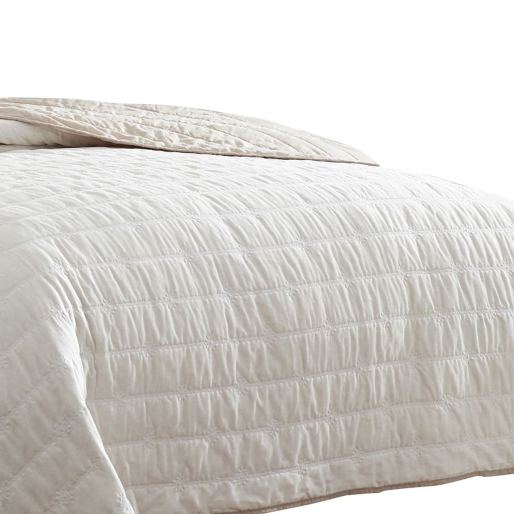 Veria 3 Piece King Quilt Set with Channel Stitching The Urban Port, Cream and Beige - View 5