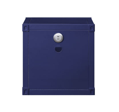 Metal Nightstand with 2 Open Compartment and USB Port, Blue - View 4
