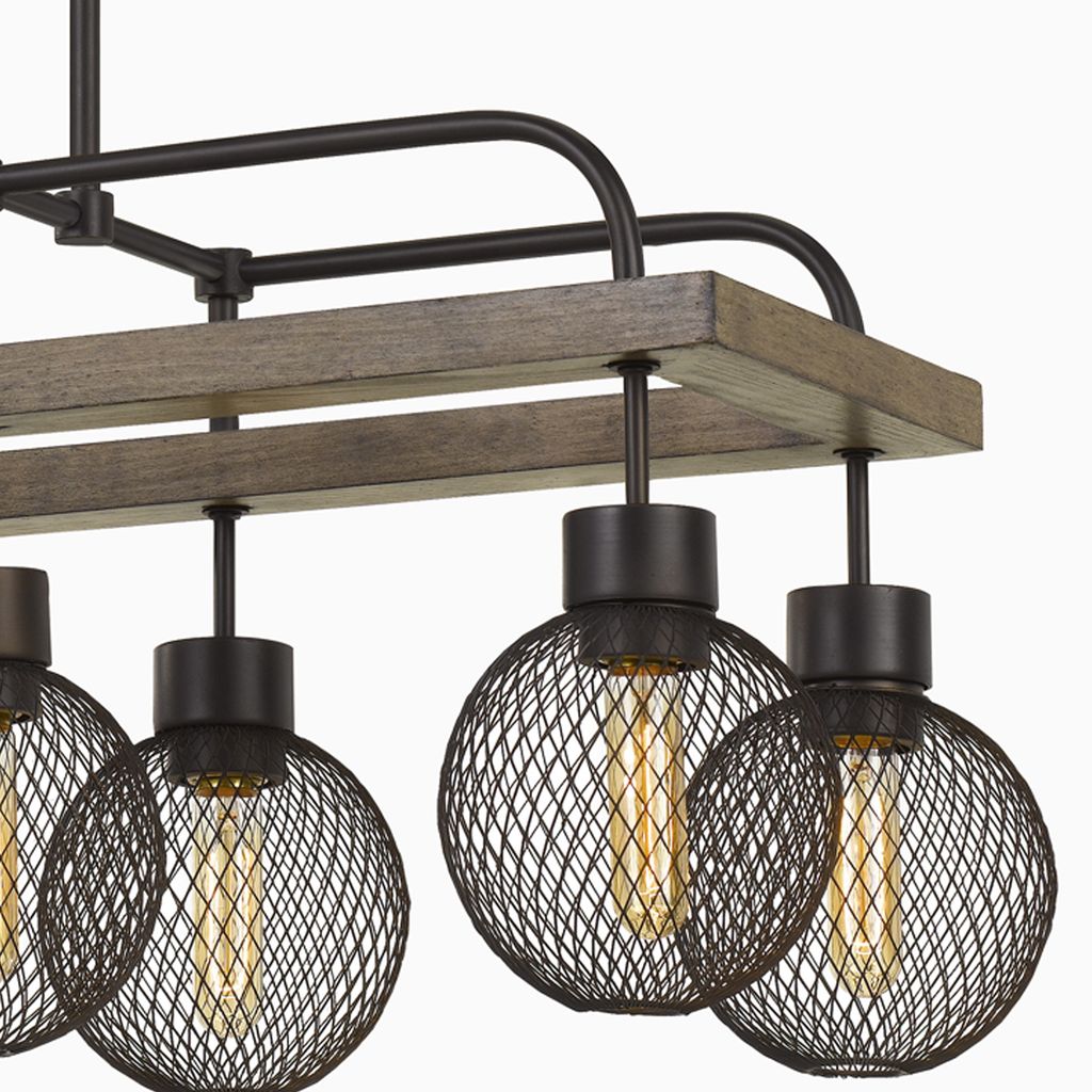 8 Bulb Chandelier with Wooden Frame and Metal Orb Shades, Brown and Black - View 4