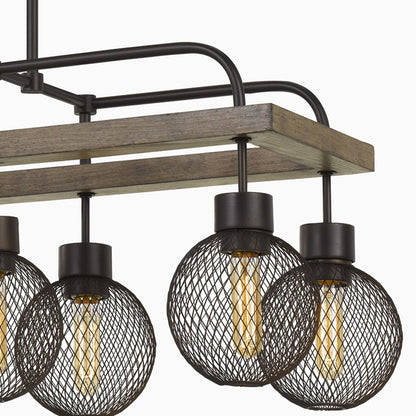 8 Bulb Chandelier with Wooden Frame and Metal Orb Shades, Brown and Black - View 4