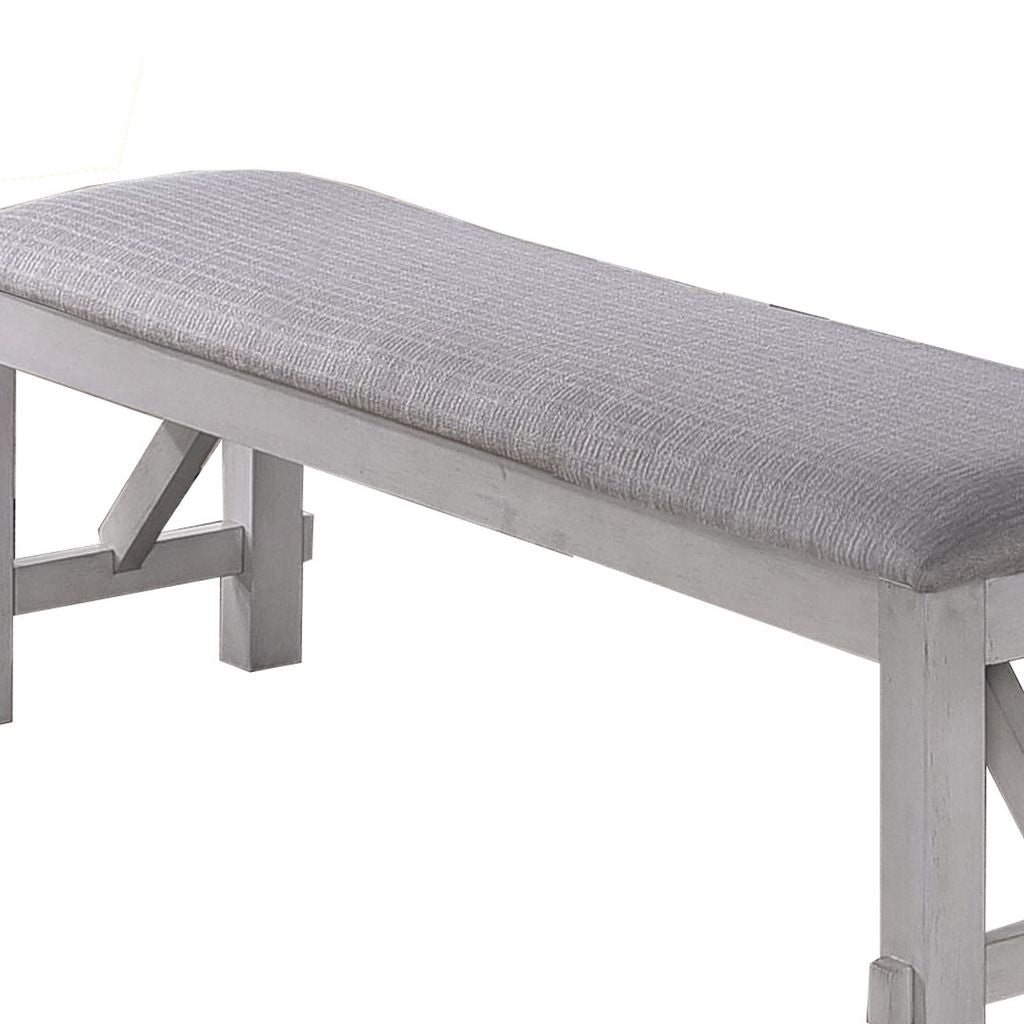 Fabric Upholstered Wooden Bench with Braces, Gray - View 3