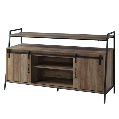 TV Stand with 2 Sliding Barn Doors and Tubular Frame, Oak Brown - View 6