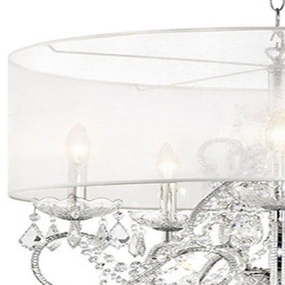 32 Inch Ceiling Lamp with Hanging Crystals, Round Canopy, Silver - View 2