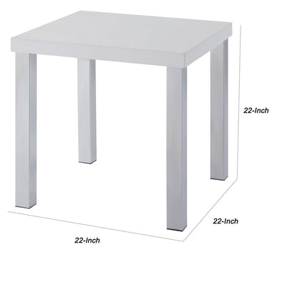 Square Wooden End Table with Straight Metal Legs, White and Chrome - View 5