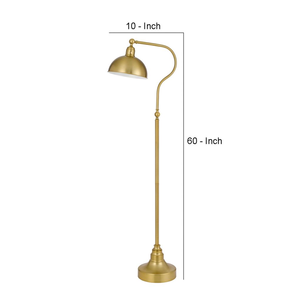 60 Inch Metal Curved Floor Lamp, Adjustable Dome Shade, Brass - View 6