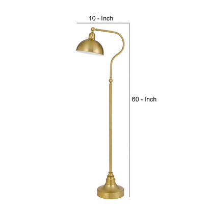 60 Inch Metal Curved Floor Lamp, Adjustable Dome Shade, Brass - View 6
