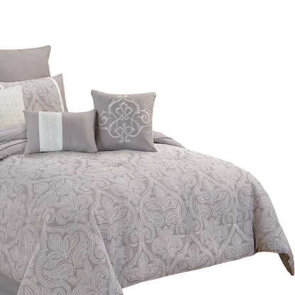 King Size 10 Piece Fabric Comforter Set with Medallion Prints, White - View 3