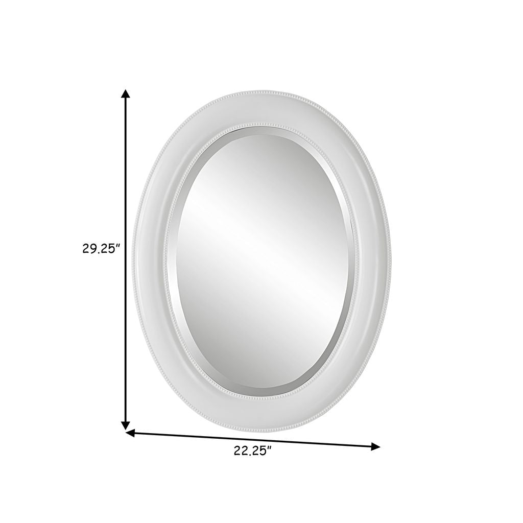 29 Inch Wood Wall Mirror, Beaded Oval Shape, White - View 6