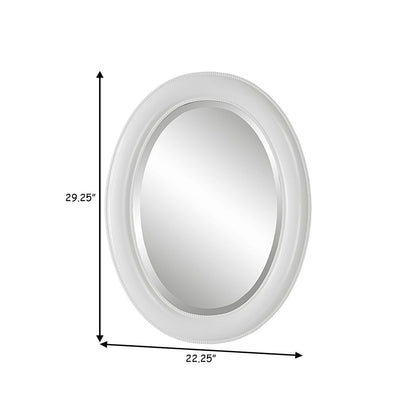 29 Inch Wood Wall Mirror, Beaded Oval Shape, White - View 6