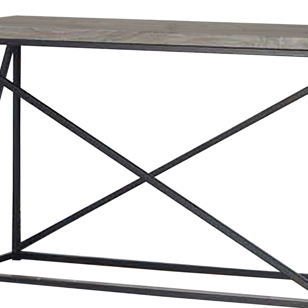 Industrial Style Minimal Sofa Table With Wooden Top And Metallic Base, Sonoma Gray - View 4
