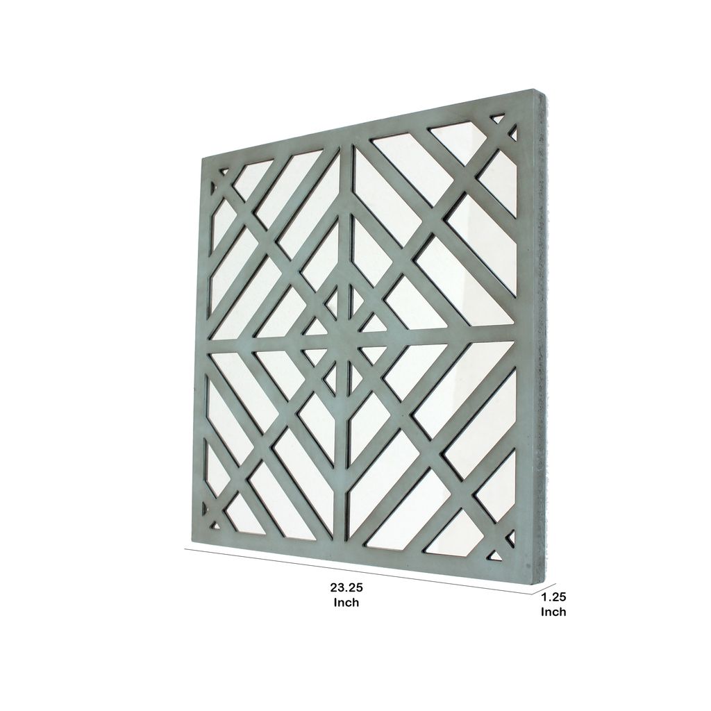 Contemporary Mirrored Wall Decor Set of 2 with Geometric Overlay on Top, Blue and Silver - View 5