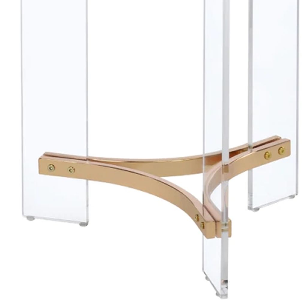 Hale 23 Inch Round End Table, Glass Top, Acrylic Legs, Clear, Gold - View 5