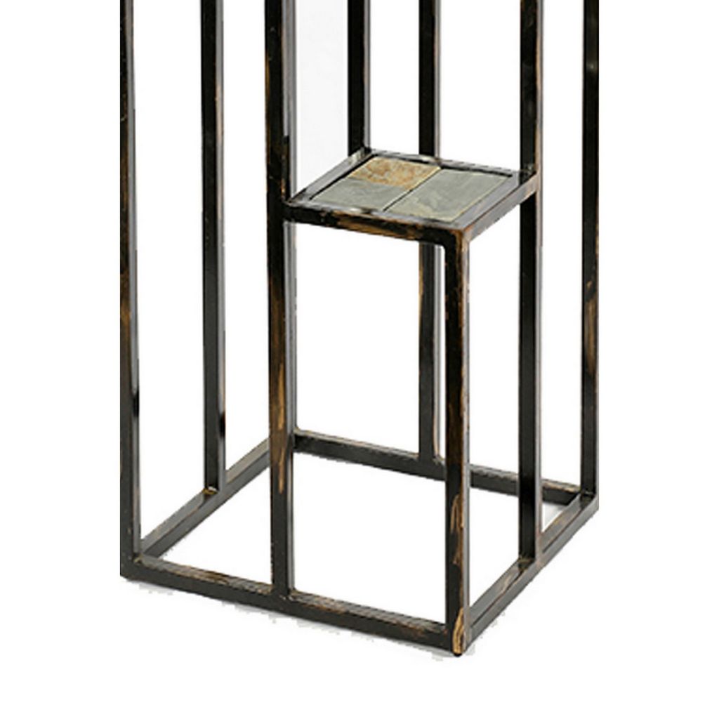 4 Tier Cast Iron Frame Plant Stand with Stone Topping, Black and Gold - View 4
