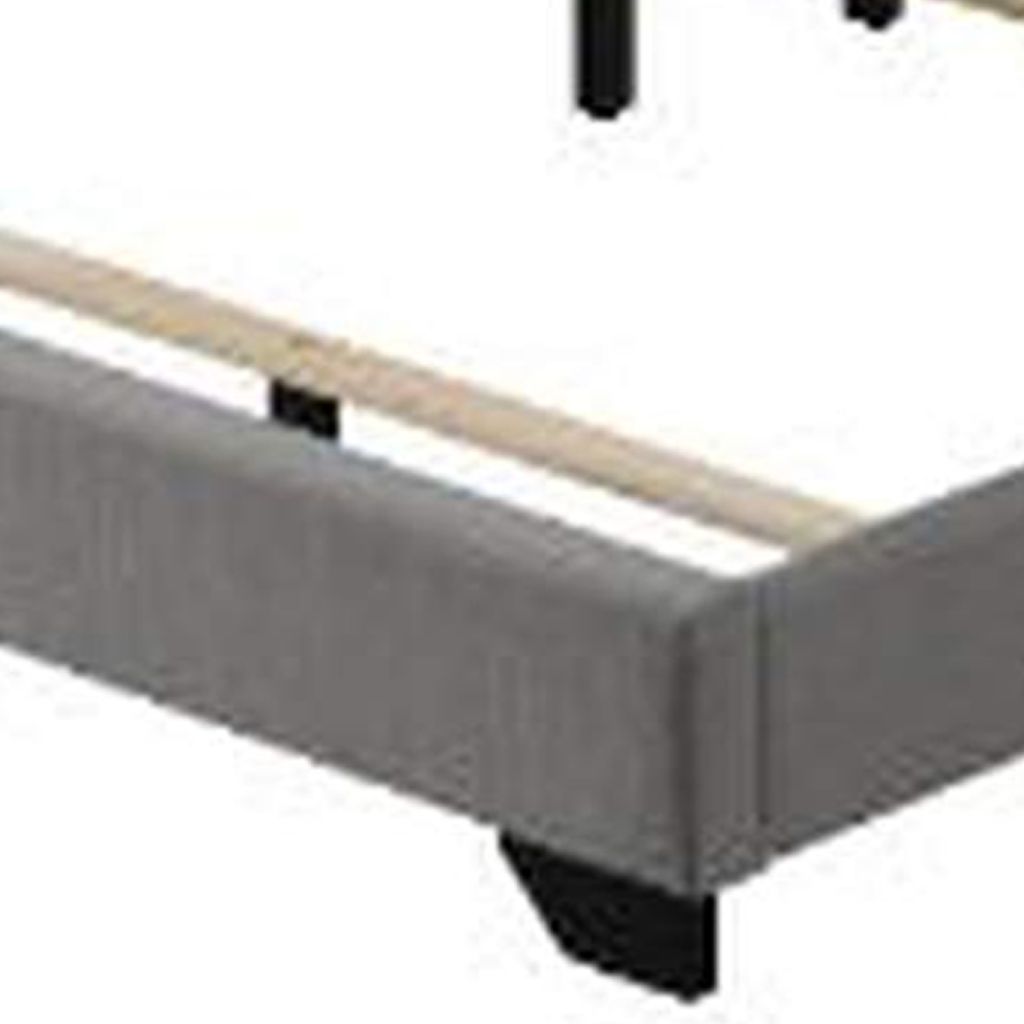 Queen Size Bed with Fabric Upholstery and Nailhead Accent, Gray - View 5