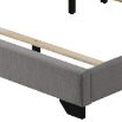Queen Size Bed with Fabric Upholstery and Nailhead Accent, Gray - View 5