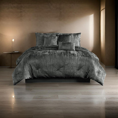 Jay 7 Piece Queen Comforter Set, Polyester Velvet Deluxe Texture, Gray - View 7