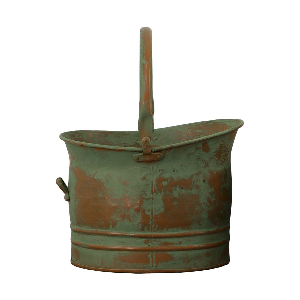 Tinged Metal Bucket Planter With Handles, Patina Rust Finish, Green, Set of 3 - View 5