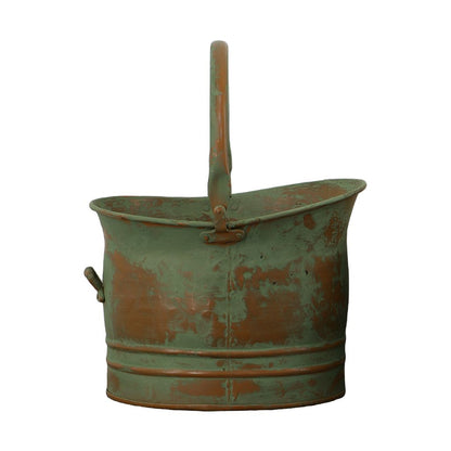 Tinged Metal Bucket Planter With Handles, Patina Rust Finish, Green, Set of 3 - View 5