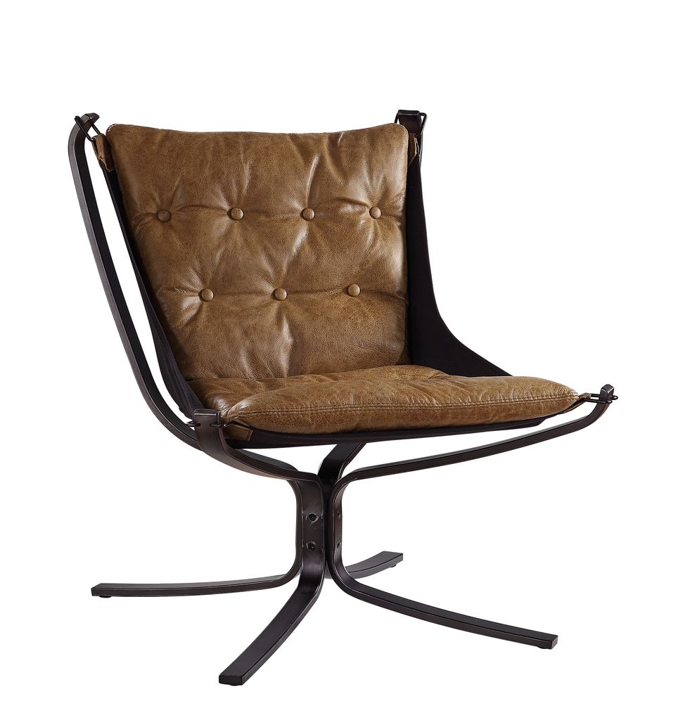 Faux Leather Upholstered Metal Frame Accent Chair with Star Base,Brown