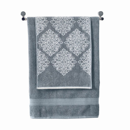 Eula Modern 6 Piece Cotton Towel Set, Stylish Damask Pattern, Slate Blue - View 3