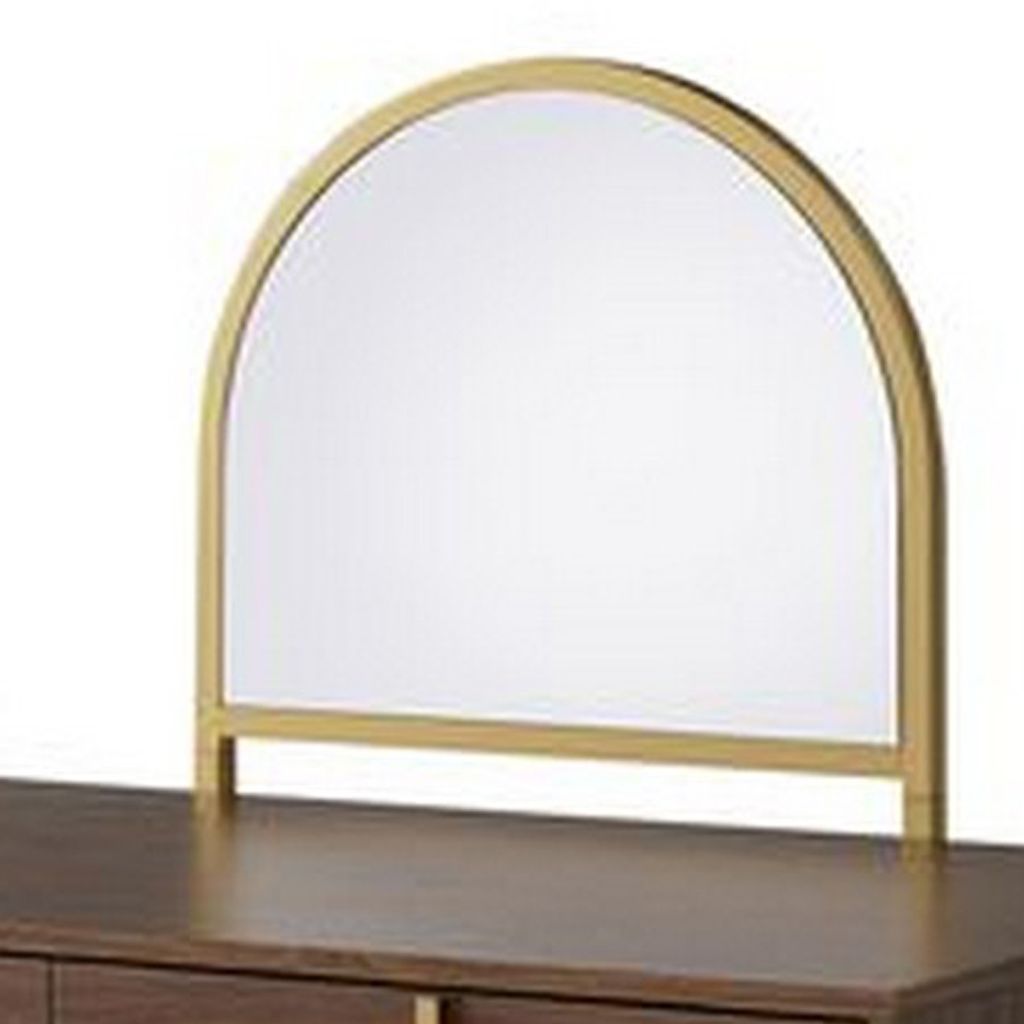 Vanity Desk with Mirror and Open Metal Frame, Brown and Gold - View 4