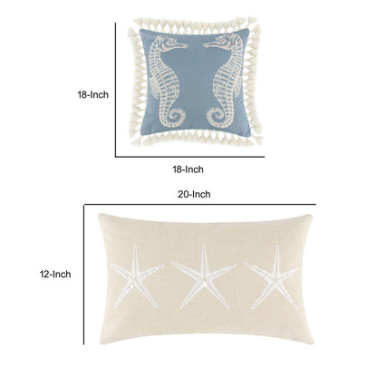 Set of 2 Decorative Throw Pillows, Seahorse and Starfish Polyester, Tassels - View 5