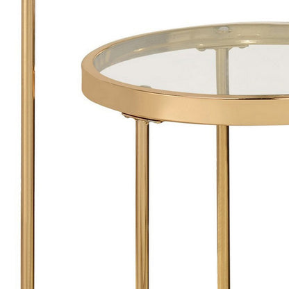23 Inch Round Nesting Tables, Glass, Metal Base, Set of 2, Gold, Clear - View 3