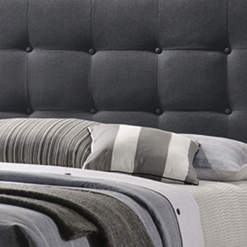 Full Size Bed with Square Button Tufted Headboard, Dark Gray - View 3