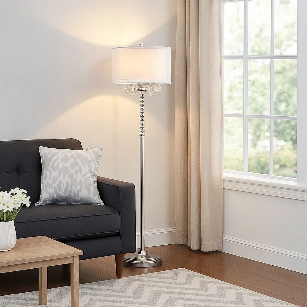 Twisted Crystal Accent Floor Lamp with Dual Fabric Shade, Clear - View 7