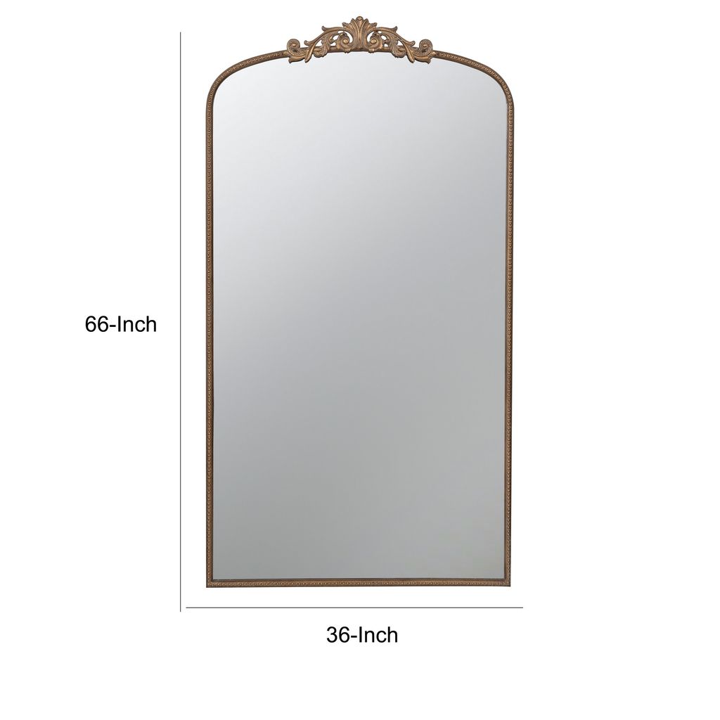 Kea 66 Inch Wall Mirror, Gold Curved Metal Frame, Ornate Baroque Design - View 5