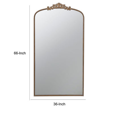 Kea 66 Inch Wall Mirror, Gold Curved Metal Frame, Ornate Baroque Design - View 5