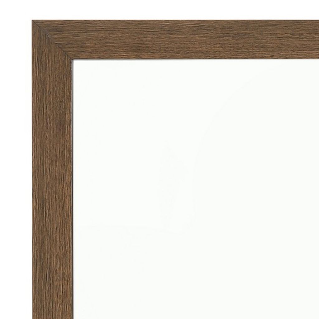 Transitional Style Wooden Frame Mirror with Grain Details, Brown - View 2