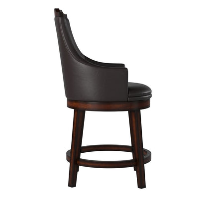 Wood & Leather Counter Height Chair with Swivel Mechanism, Brown & Black, Set of 2 - View 5